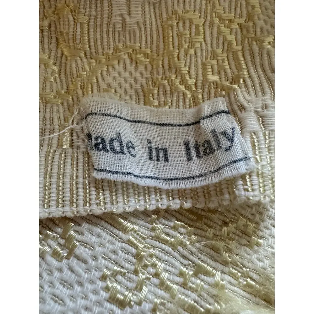 Vintage Damask Bedspread Fringesd Light yellow pale Jacquard twin/full 86x72”